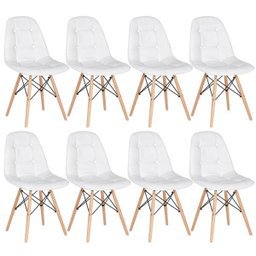 Kit 8 Cadeiras Eames Eiffel Botonê - Branco - Base de Madeira Clara - 1