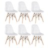 Kit 6 Cadeiras Eames Eiffel Botonê - Branco - Base de Madeira Clara - 1
