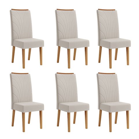 Kit com 6 Cadeiras de Jantar em MDF Encosto Bordado Giulia Cobre/Bege