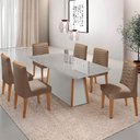 Ver imagem 1 de Mesa de Jantar Diane 180cm Mdf Vidro com 6 Cadeiras Moderna Veludo Capuccino Off White Naturale