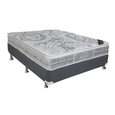 Cama Box Casal: Colchão Molas Pocket Ensacadas Castor Super Luxo Látex Slx + Base Crc Suede Gray (