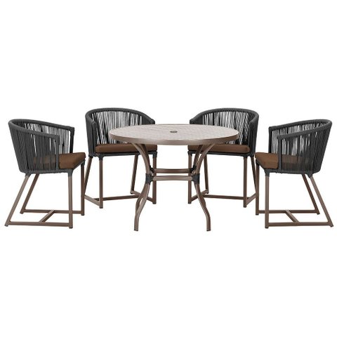 Mesa com 4 Cadeiras de Jantar Roma 100cm e Noronha em Aluminío Marrom Corda Nautica Estofado 9 Trama