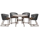 Ver imagem 1 de Mesa com 4 Cadeiras de Jantar Roma 100cm e Noronha em Aluminío Marrom Corda Nautica Estofado 9 Trama