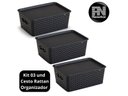 Ver imagem 2 de Kit 3 Caixas Organizadoras com Tampa Média 4,5 Litros Rattan