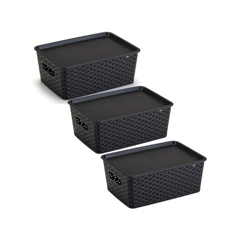 Kit 3 Caixas Organizadoras com Tampa Média 4,5 Litros Rattan