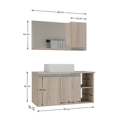 Conjunto de Gabinete Banheiro 80cm com Cuba e Espelheira - 4