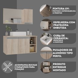 Conjunto de Gabinete Banheiro 80cm com Cuba e Espelheira - 7