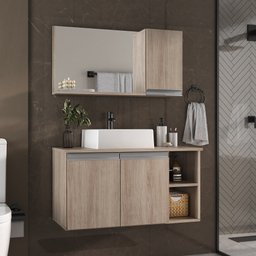 Conjunto de Gabinete Banheiro 80cm com Cuba e Espelheira - 2