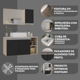 Conjunto de Gabinete Banheiro 80cm com Cuba e Espelheira - 7