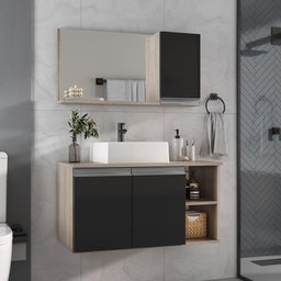 Conjunto de Gabinete Banheiro 80cm com Cuba e Espelheira - 2