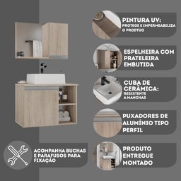 Conjunto de Gabinete Banheiro Virtus 60cm com Cuba e Espelheira - 7