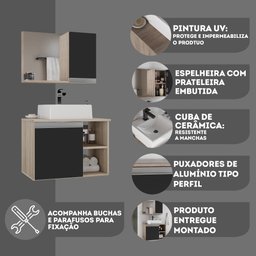 Conjunto de Gabinete Banheiro Virtus 60cm com Cuba e Espelheira - 7