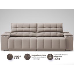Sofá com Porta Copos Carregador USB Ret Rec Samurai 2,50m Velosuede Bege - NETSOFAS - 4
