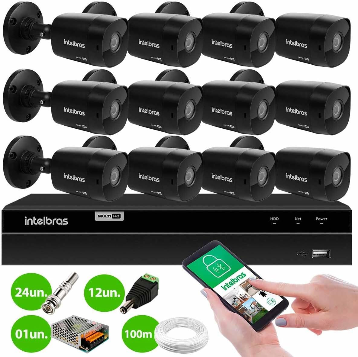 Kit 12 Câmeras Intelbras Vhd 1230 B Full Hd 1080p Bullet Black G7 Visão Noturna 30m Ip67 + Dvr Intel - 2