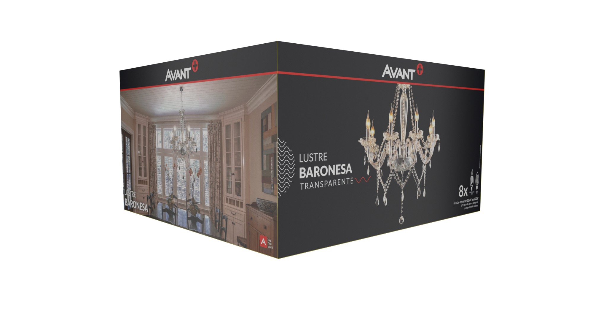 Lustre Baronesa 8 Hastes E14 Vidro Transparente Avant - 3