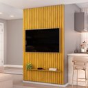 Ver imagem 2 de Painel Ripado para TV 60 pol Sala Quarto 143x240cm Lexa D05 Cedro - Lyam Decor