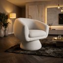 Ver imagem 1 de Poltrona Orgânica Giratoria Redonda Sala Venus Confortável Elegante Sapatas Plásticas Linho Off Whit