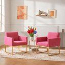 Ver imagem 2 de Kit 2 Poltronas Reforçada Recepção Base Metálico Dourado Rosê