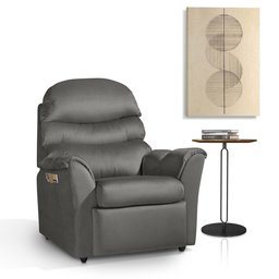 Poltrona Do Papai Reclinável Com Porta Objetos Sued Liso Cinza Luapa Estofados - 3