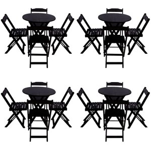 Kit 4 Jogos de Mesa Dobrável com 4 Cadeiras Tampo Redondo 70x70 Preto