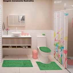 Tapetes para Banheiro de Microfibra Antiderrapante Soft Ball Short 3 Peças - Rio Home Verde Claro - 3