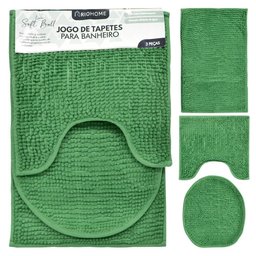 Tapetes para Banheiro de Microfibra Antiderrapante Soft Ball Short 3 Peças - Rio Home Verde Claro - 4