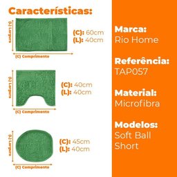 Tapetes para Banheiro de Microfibra Antiderrapante Soft Ball Short 3 Peças - Rio Home Verde Claro - 5