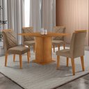 Ver imagem 1 de Mesa de Jantar Loren 90cm Mdf 4 Cad Melissa Moderna Mobilia Veludo Capuccino/naturalle Laminado