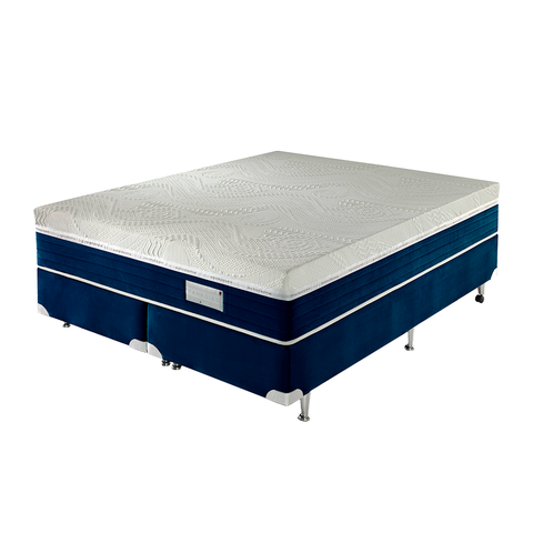 Cama Box Colchão Paradiso + Base Veludo Queen Azul Estofama