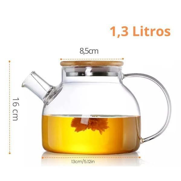 Chaleira Bule com Infusor Vidro 1,3 Litros Tampa Bambu - 6