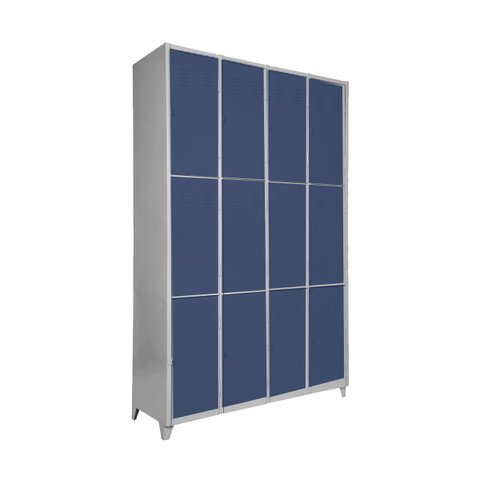 Armário Roupeiro Locker de Aço 12 Portas Vestiário Azul Marinho com Chave