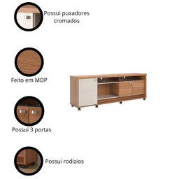 Rack para Tv até 75 Polegadas Dallas com 3 Portas e Rodízios Lukaliam - 4