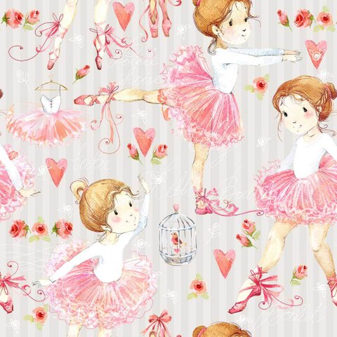 Papel de Parede Decorativo Baby Bailarina Rosa com Fundo Listrado Cinza 2,5m
