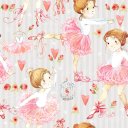 Ver imagem 1 de Papel de Parede Decorativo Baby Bailarina Rosa com Fundo Listrado Cinza 2,5m