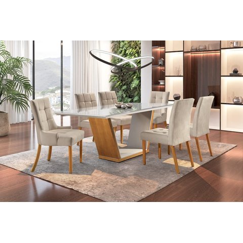 Sala de Jantar Madeira Maciça com 6 cadeiras 1,80x1,0m - Alfa - Requinte Salas