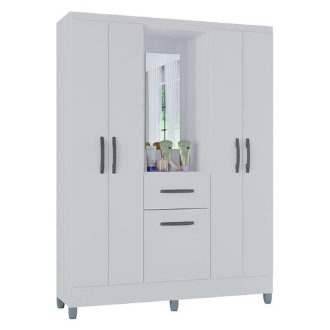 Guarda Roupa Solteiro Atlas Capelinha 5 Portas Branco Brilho - Poquema