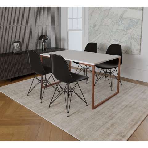 Mesa Industrial Base Ferro Cobre Tampo 137x90 Branco 4 Cadeiras Eames Ferro Preto Assento Preto
