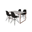 Ver imagem 2 de Mesa Industrial Base Ferro Cobre Tampo 137x90 Branco 4 Cadeiras Eames Ferro Preto Assento Preto