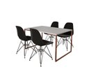Ver imagem 2 de Mesa Industrial Base Ferro Cobre Tampo 137x90 Branco 4 Cadeiras Eames Ferro Preto Assento Preto
