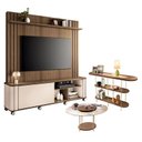 Ver imagem 1 de Estante Home Theater Trinus Castanho Off White com Mesa de Centro Sky com Tampo de Vidro e Aparador