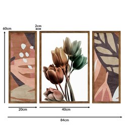 Kit 3 Quadros Decorativos Abstrato Flores Sala Quarto - 5