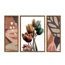 Kit 3 Quadros Decorativos Abstrato Flores Sala Quarto - 1