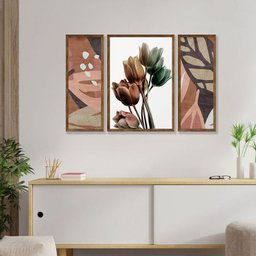 Kit 3 Quadros Decorativos Abstrato Flores Sala Quarto - 2