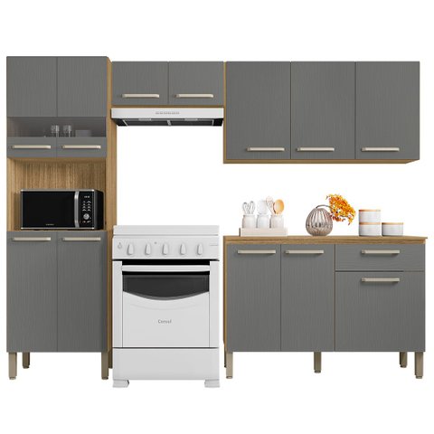 Cozinha Compacta com Balcão 251cm Louis K02 Freijó/gris - Mpozenato