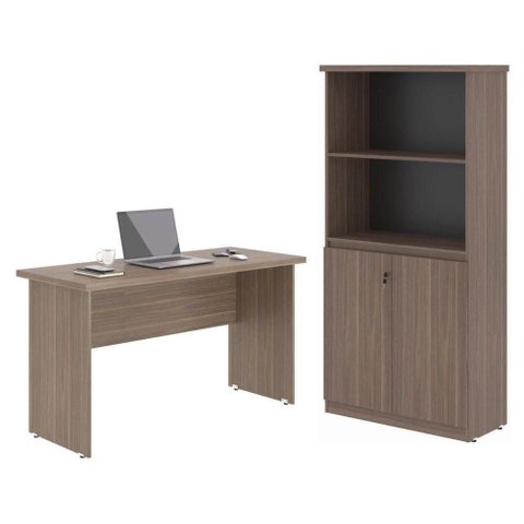 Escrivaninha e Armario para Escritorio Mister Affara 2 Portas MDP 120cm Marrom Casah