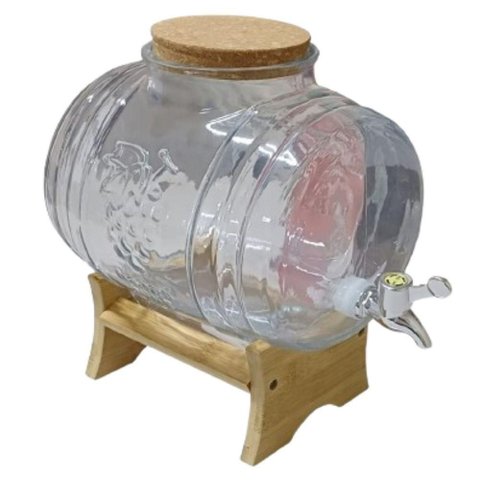 Barril para Cachaça Vinho Licor 5 Litros de Vidro com Suporte em Madeira