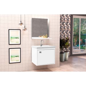 Kit Conjunto Gabinete Banheiro C/ Cuba e Espelho CJ Unic 40 Cm - Branco