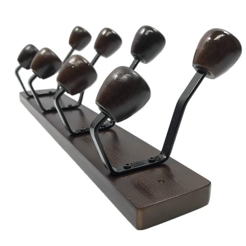 Cabide de madeira para parede ou porta 4 ganchos Marrom