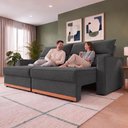 Ver imagem 5 de Sofá Retrátil e Reclinável 2,45m Toronto com Espuma D33 Linho Cinza Escuro Cama Inbox