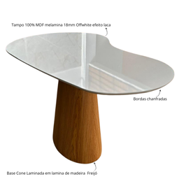 Mesa de Jantar Cone Orgânica Beca 140x90cm Madeira Freijó e Offwhite - 3